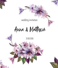 Wonderful layout of cards from watercolor flowers.Mock-up invitation