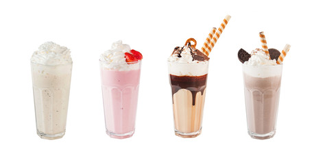 Set of different cocktails isolated on a white background