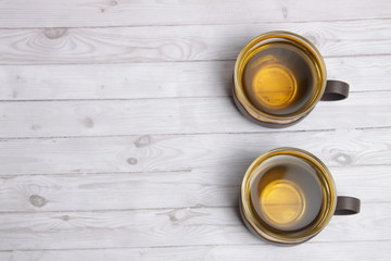 cup of tea on a white wooden table