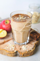 Apple Cinnamon Smoothie with Oats and Chia Seeds, Healthy Vegan Drink