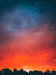 Red sunset and urban landscaper