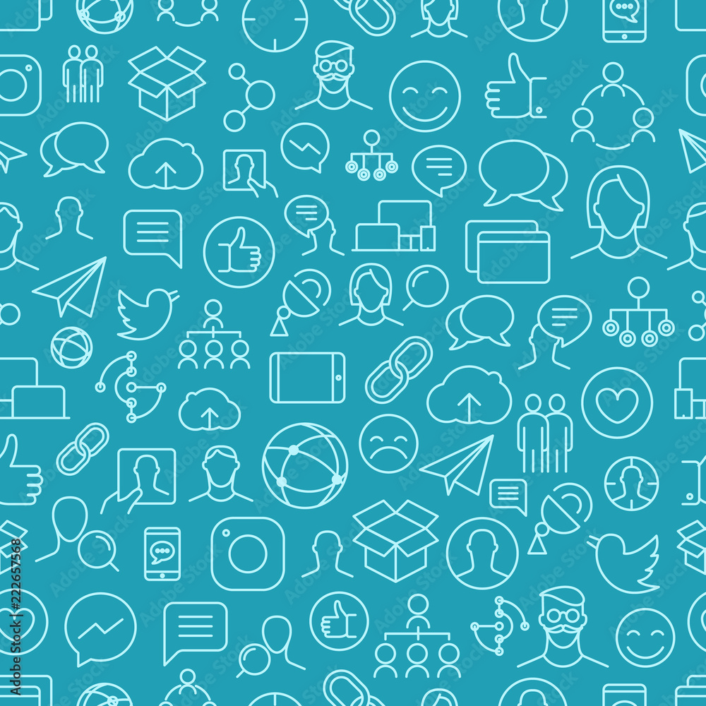 Poster Different network app icons vector seamless pattern