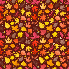 Fall leaves seamless background. Vector illustration. Fall leaves collection