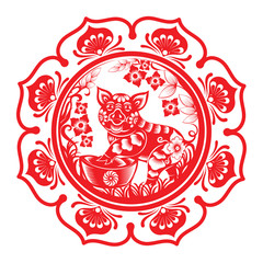 Round design with Chinese Zodiac Sign for Year of Pig