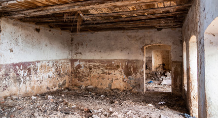 Fototapeta na wymiar Basement of an old dilapidated abandoned building