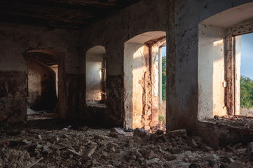 Fototapeta na wymiar Basement of an old dilapidated abandoned building