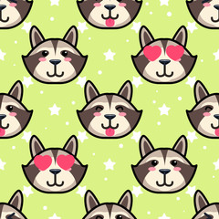 Cute racoon seamless pattern. Vector illustration