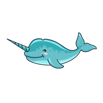 Kawaii cute narwhal. Cartoon vector character isolated on a white background.