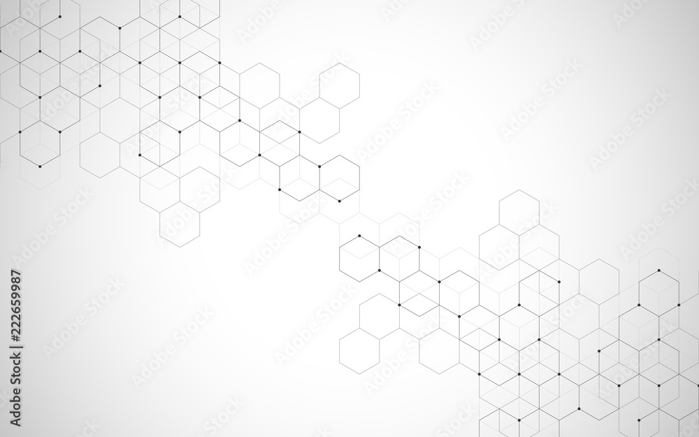 Wall mural Vector hexagons pattern. Geometric abstract background with simple hexagonal elements. Medical, technology or science design.