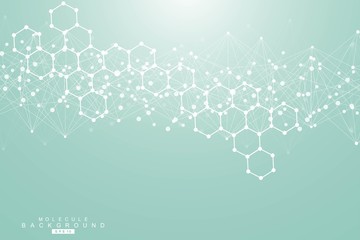 Fototapeta premium Structure molecule and communication. Dna, atom, neurons. Abstract polygonal structure with connecting dots and lines. Medical, technology, chemistry, science background. Vector illustration.