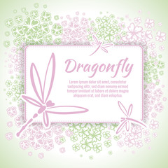 Vector botanical banners with dragonfly and flowers. Floral design for natural cosmetics, perfume, women products. Can be used as a greeting card, wedding invitation, spring background