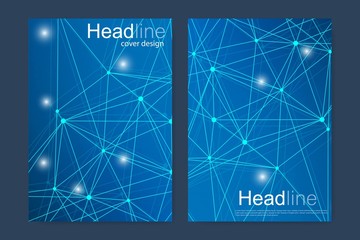 Business templates brochure, magazine, leaflet , flyer, cover, booklet, annual report. Scientific concept for medical, technology, chemistry. Hexagonal molecule structure. Dna, atom, neurons