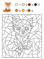 Children's coloring by numbers. Character of good fox.