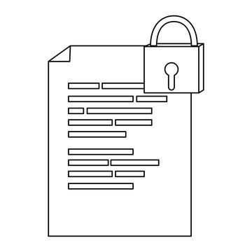 outline document with program code and closed padlock
