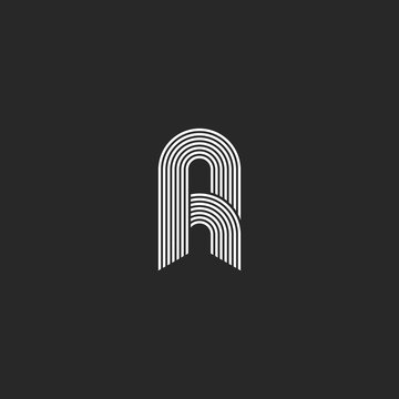 Letter A or R logo monogram, the initial of smooth thin parallel white lines, AR or RA identity emblem for wedding card
