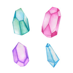 crystal stone watercolor beautiful collection,color gems design decor illustration