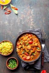 Fototapeta na wymiar INDIAN FOOD. ROGAN JOSH curry sauce. Pork rogan josh with rice