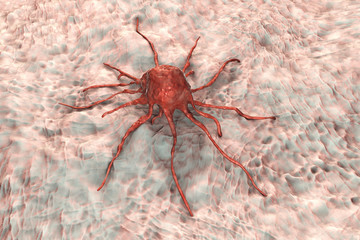 Cancer cell, 3D illustration. Medical and research background