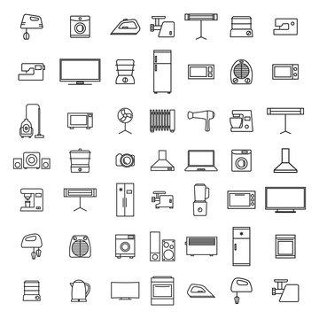 Home appliances icons from thin lines, vector illustration.