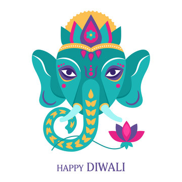 Diwali Hindu festival greeting card design with Lord Ganesha