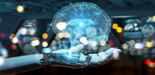 White man humanoid creating artificial intelligence 3D rendering