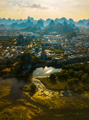 Li river and stunning karst mountains in Guilin China