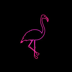 Vector Neon Pink Flamingo, Exotic Animal Icon Shining.