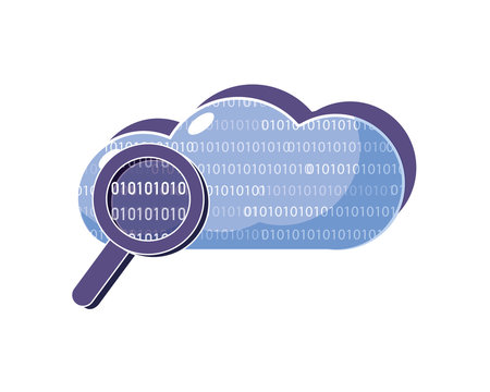 cloud data and magnifying glass with programming code