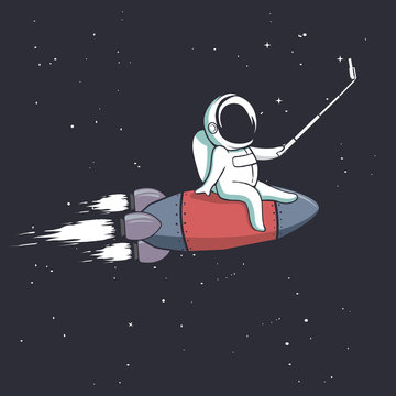 the astronaut photographs himself on spaceship.Vector illustration