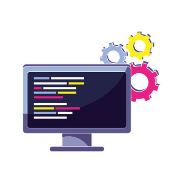 industry gear and computer with code program