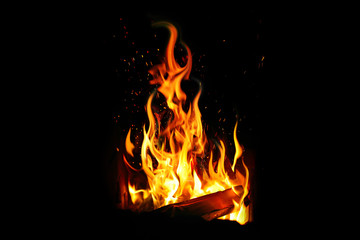 burning log and fire