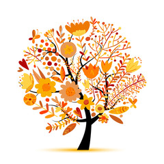 Floral tree, autumn colors. Sketch for your design