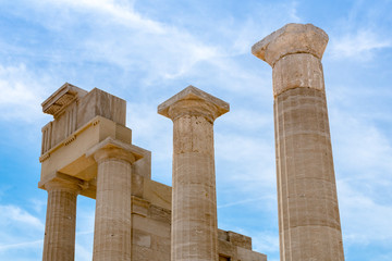Greek temple columns, Acropolis, Lindos, Rhodes, Greece - 222667125