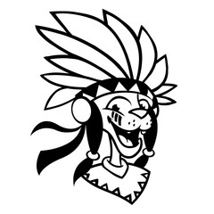 Cartoon Native American character coloring book. Vector illustration of native american chief with feathers on his head