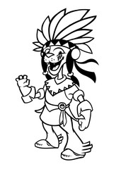 Cartoon native american indian character. Illustration clipart for coloring book