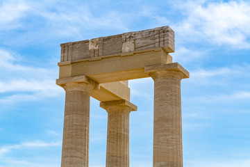 Greek temple columns, Acropolis, Lindos, Rhodes, Greece - 222667152