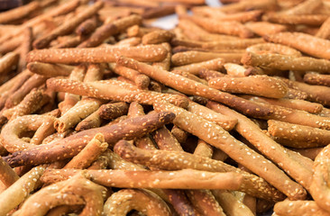 Fresh small sesame bread sticks sold at local city farmers market