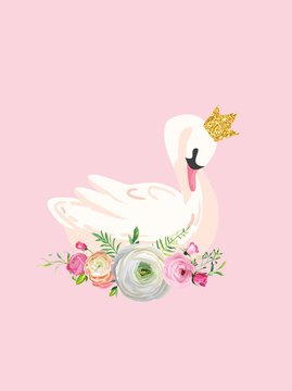 Illustration of Beautiful Swan with place for Baby Name for Poster Print, Baby Greetings, Invitation, Children Store Flyer, Brochure, Book Cover in vector