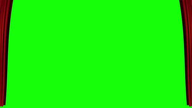 opening red curtain with green background for product announcement or graphic resource for beginning movie