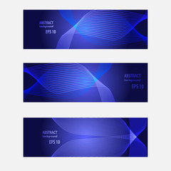Blue template banners set with line wave