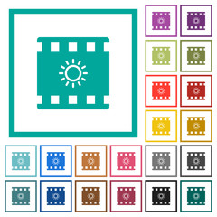 Movie brightness flat color icons with quadrant frames