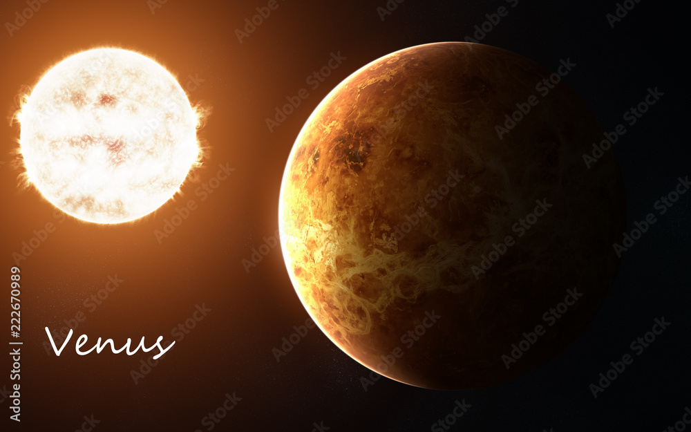 Wall mural venus against background of sun. solar system. abstract science fiction. elements of the image are f