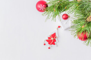 Holiday background with christmas branches and decoration