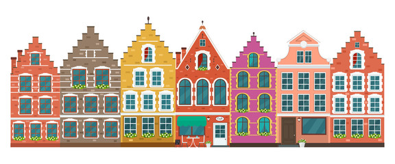 Set of european colorful old houses