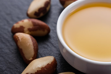 brazil nut on a dark stone background