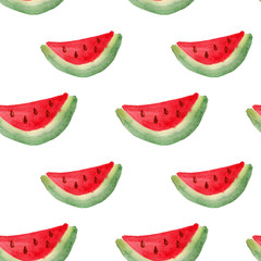 watercolor seamless pattern with slices of watermelon. Hand drawing