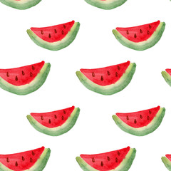 watercolor seamless pattern with slices of watermelon. Hand drawing