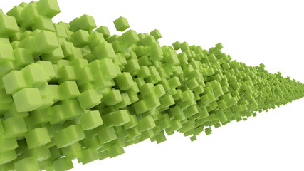 Fototapeta premium Abstract line of green cubes on white background. 3d rendering.