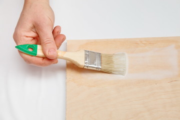 Putting primer/ lacquer on surface plywood with paint brush