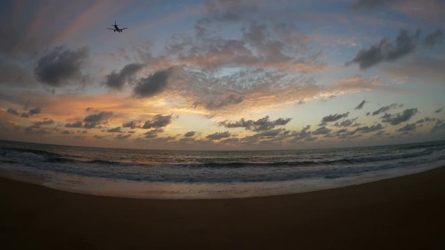 a silhouette plane airways take off with cloudy blue sky background from runway at Phuket International Airport (HKT)